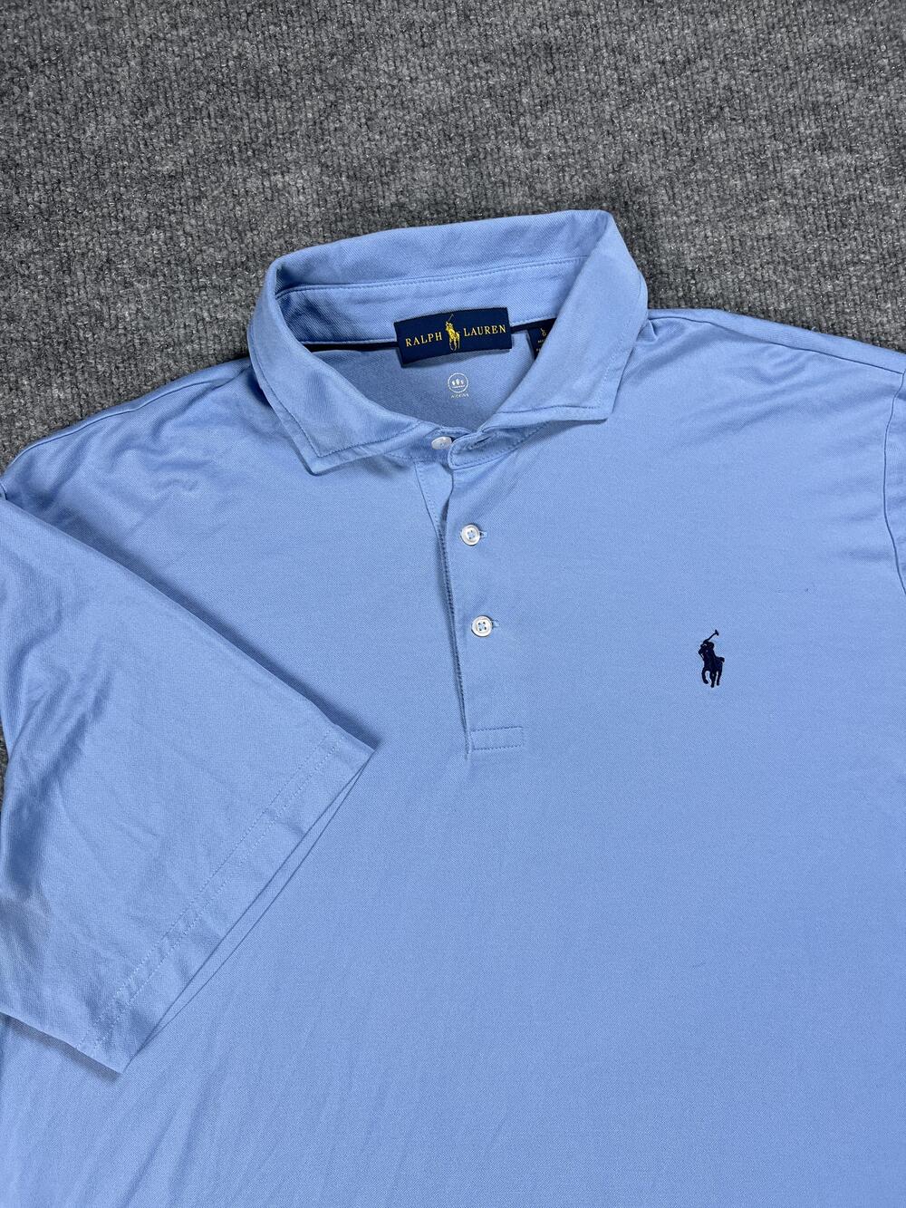 Ralph Lauren Polo Shirt Blue Cotton Classic Short Sleeve Collared Mens Medium